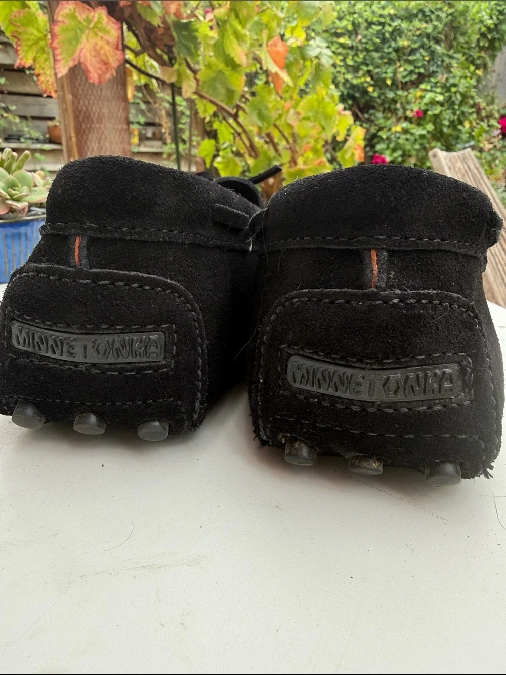 Minnetonka Black Suede Moccasin Loafers with Lace Tie